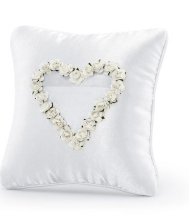 Cuscino portafedi cuore roselline bianco in raso lucido