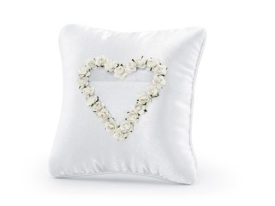 Cuscino portafedi cuore roselline bianco in raso lucido