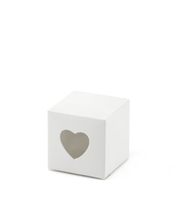 10 scatoline quadrate cuore porta confetti bianche con cuoricino in pvc