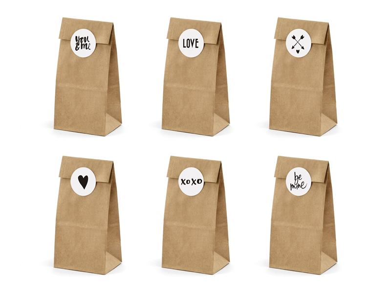 6 sacchetti kraft mix di carta porta confetti ideali per confettata, con  adesivi