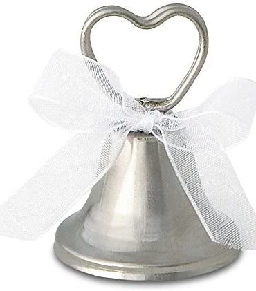 12 Campanelle Tirabaci Segnaposto In Metallo Silver Con Fiocchetto Organza Bianco