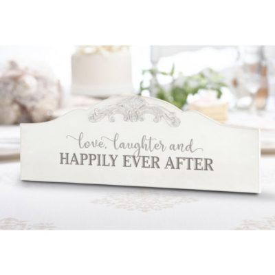Scritta Legno Bianco "Happily Ever After" Shabby Chic