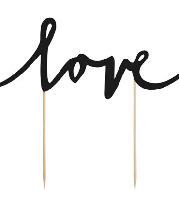 Cake Topper Scritta "Love" in cartoncino nero con supporto in legno