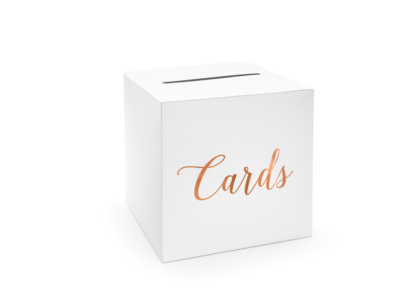 Box Scatola bianca buste regalo quadrata con scritta in rose gold Cards