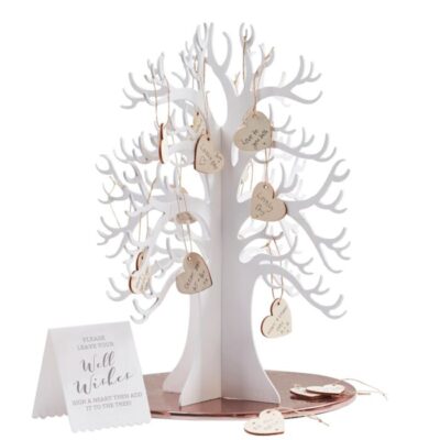 Guest Book Alternativo Albero In legno bianco Con Cuoricini in Legno Naturale Dediche invitati Matrimonio