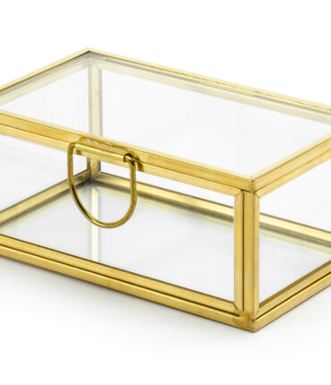 Scatola di vetro, oro, 9x5,5x4 cm Scatola in vetro con manico e bordi in metallo dorato, larghezza ca. 9 cm, altezza ca. 5,5 cm, profondità ca. 4 cm.