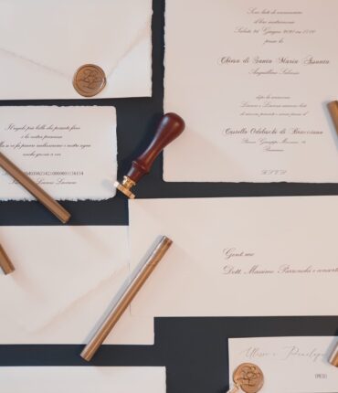 Partecipazione - Carta Amalfi completa biglietto lista nozze e busta intestata